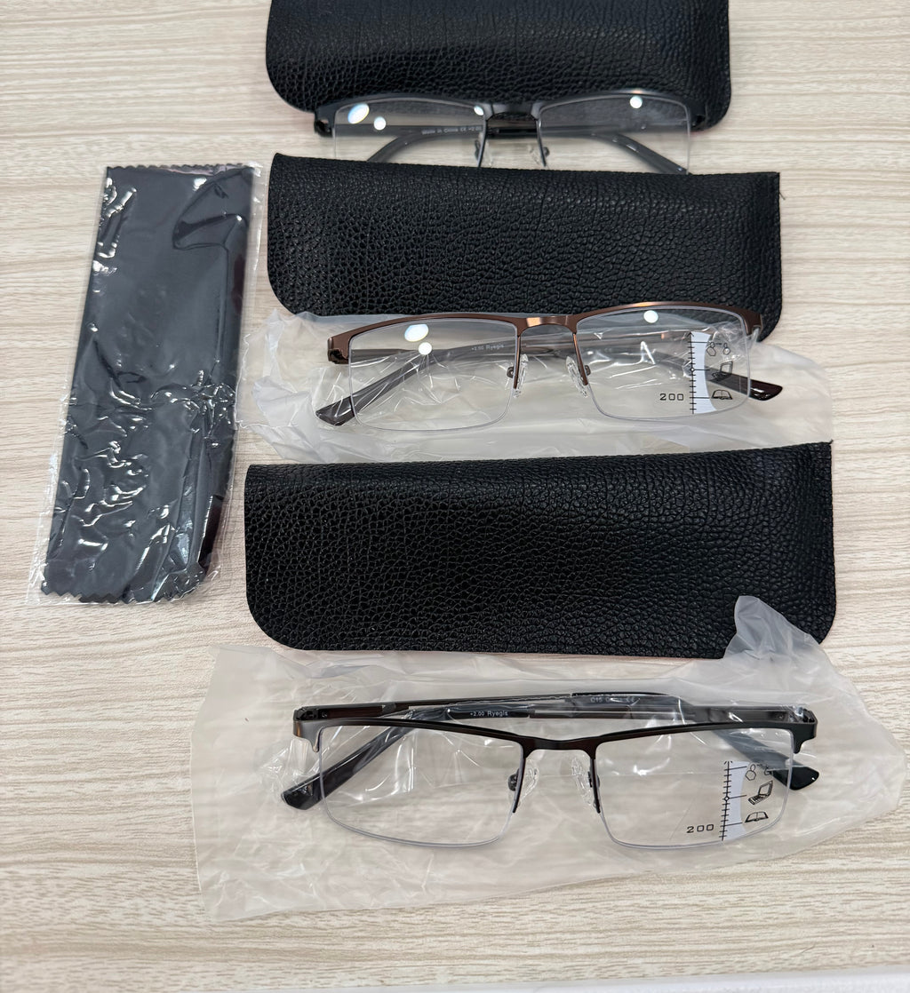 3 Pack Semi-Rimless Anti Blue Light Reading Glasses, Progressive, 2.0 x, Black, Silver & Bronze