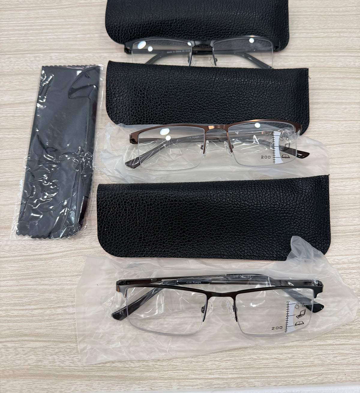 3 Pack Semi-Rimless Anti Blue Light Reading Glasses, Progressive, 2.0 x, Black, Silver & Bronze