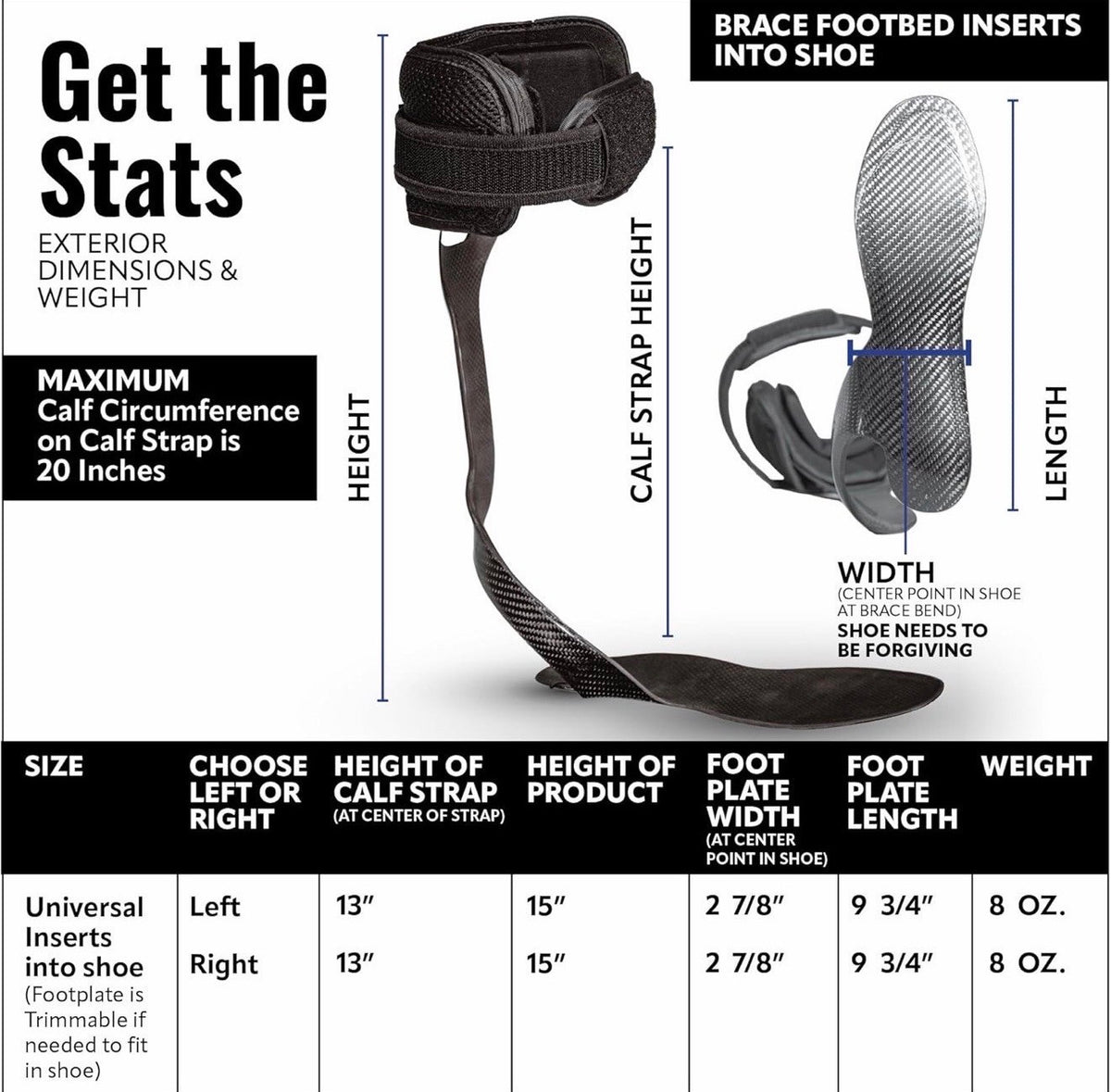 Carbon Fiber AFO Foot Drop Brace, Universal, Right Foot
Structured AFO Design, Drop Foot Support, Walking Instability Aid, injury support - FOR RIGHT FOOT ONLY