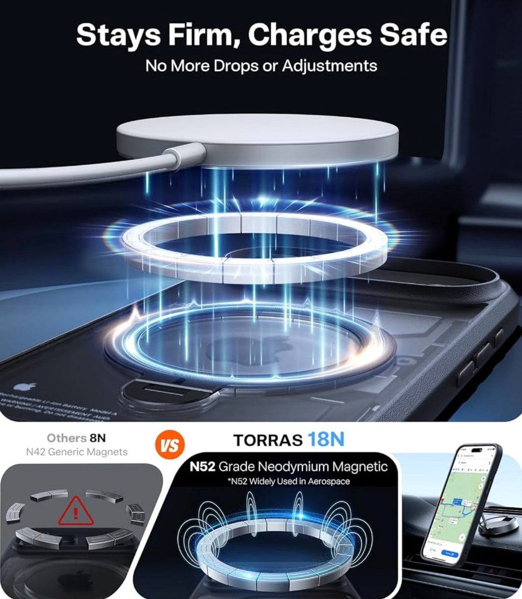 TORRAS Q3 Spin for iPhone Air Case, 360 Magnetic Stand, Black, Compatible with MagSafe, Built-in Kickstand, Camera Control, 4X Military-Grade Shockproof Translucent Phone Case for 17 Air