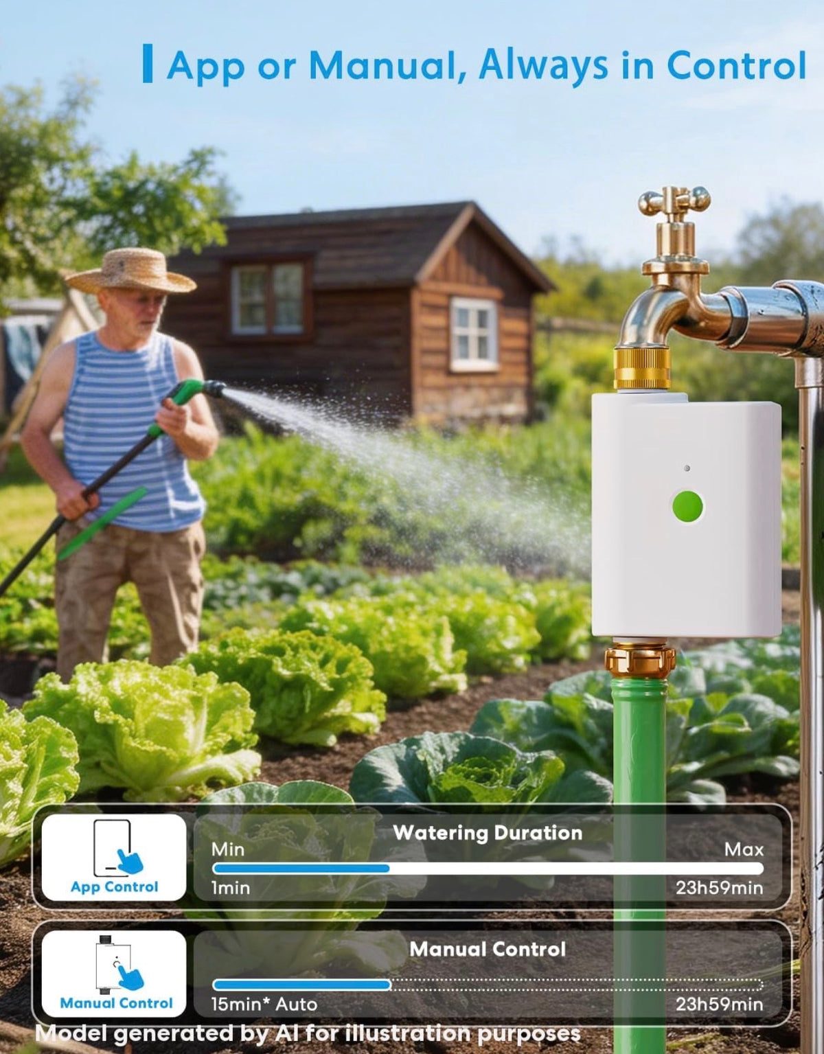 WiFi Water Timer for Garden Hose, Brass Inlet & Outet, Rain Skip, WiFi Sprinkler Timer for Lawn, Garden, Yard & Automatic Irrigation System, Work with Alexa & Google Assistant, Hub Required