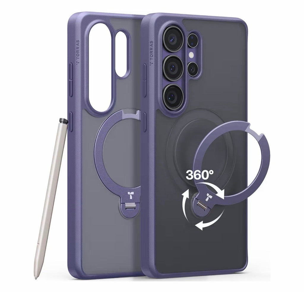 TORRAS Q3 Spin for Samsung Galaxy S26 Ultra Case, 360 Magnetic Stand, Compatible with Magsafe, Slim S26 Ultra Case with Kickstand, Aesthetic for Women, Translucent Frosted Purple
