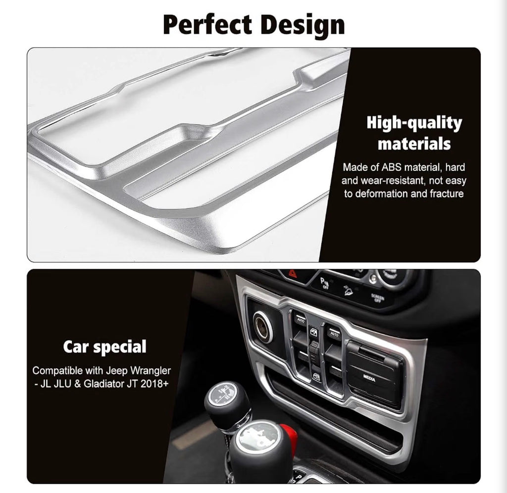 Control Panel Trim Cover Center Console Decoration Interior Accessories for Jeep Wrangler JL JLU & Gladiator JT 2018-2024, Silver