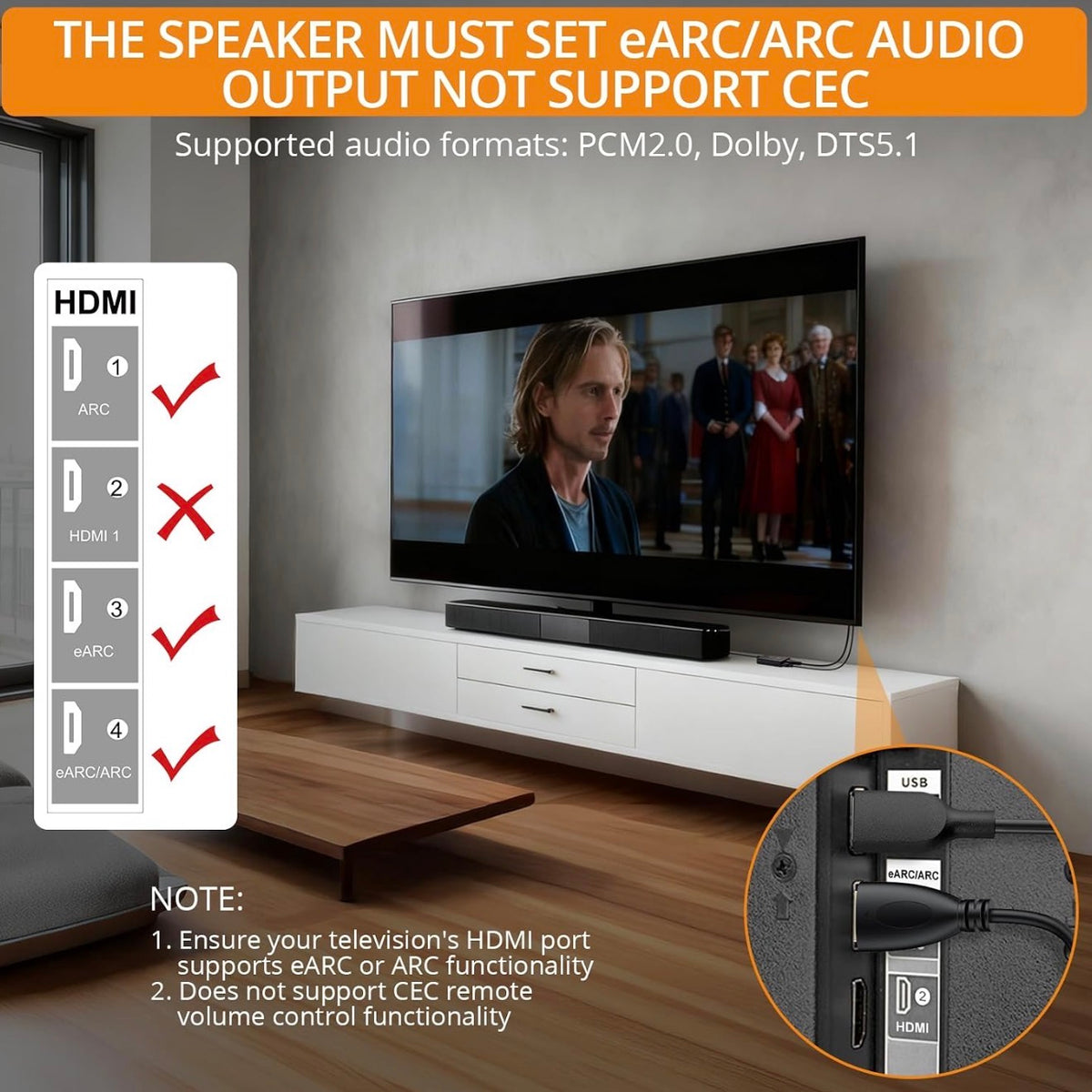Neoteck ARC/eARC Audio Extractor, HDMI ARC Audio to Optical Extractor
with Supports PCM 2.0, Dolby 5.1, DTS 5.1, 24bit/192kHz, Plug and Play, Suitable for TV, Home Cinema & Legacy Audio Systems