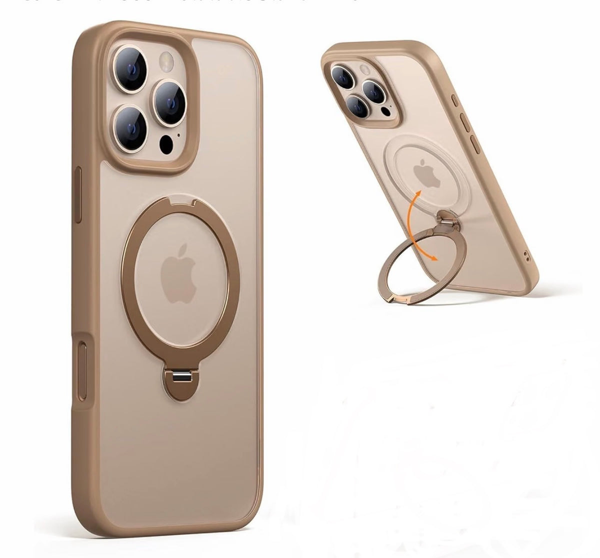 Case for iPhone 15 Pro, Compatible with Magnetic Accessories, Phone Case for iPhone 15 Pro, Camera Protection, Protective Cover with 360° Rotatable Stand – Brown