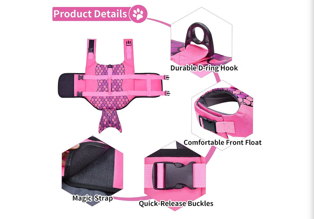 Dog Life Jacket, Ripstop Dog Life Vest with High Buoyancy for Swimming Boating, High Visibility Shark Puupy Lifesaver for Small Medium Large Dogs (Pink #1, Large)