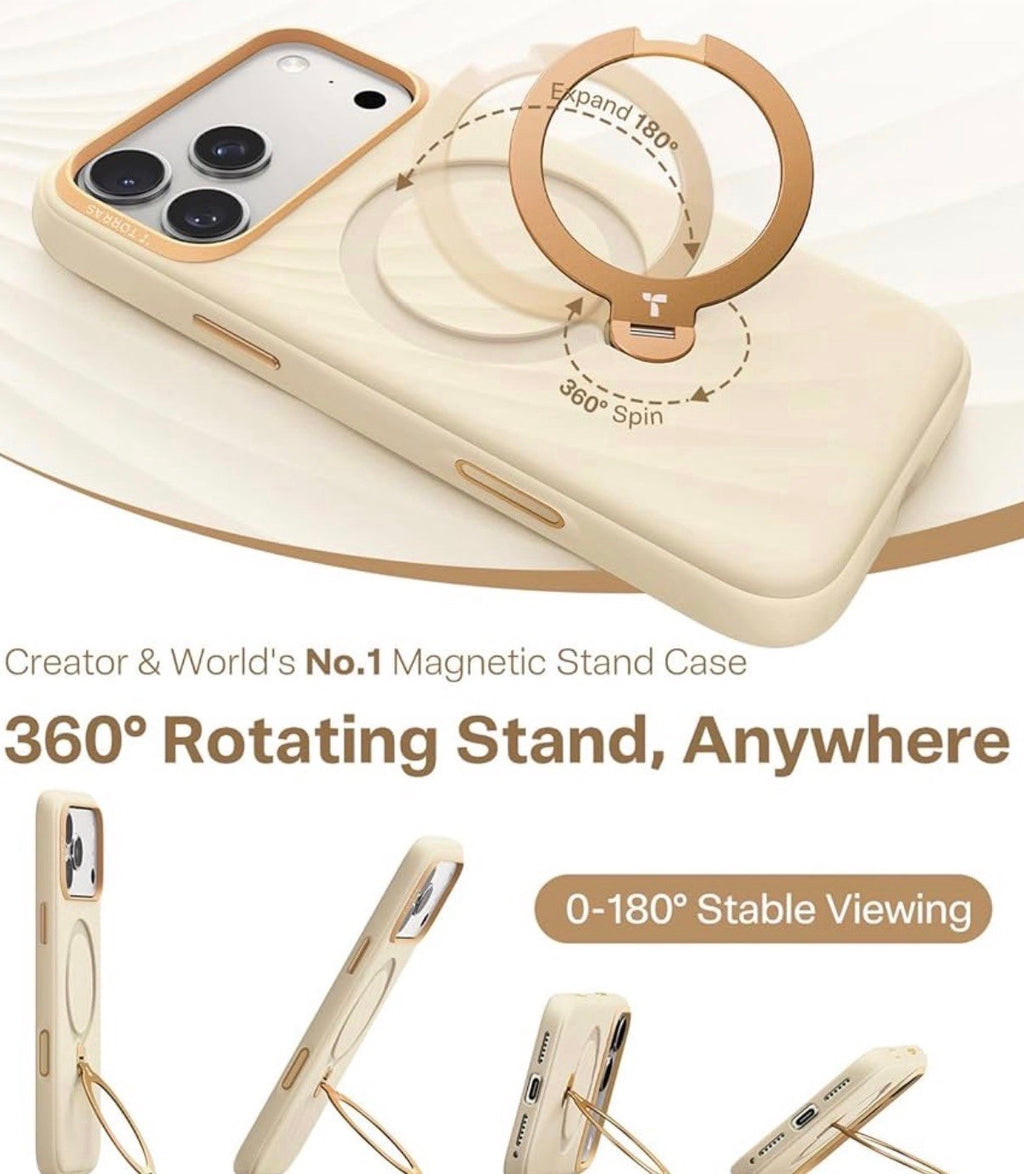 TORRAS for iPhone 17 Pro Case, Q3 Wind Silicone, 360 Stand, Cream Glow, Fit for MagSafe, 12FT Shockproof, 18N Magnet, Camera Control, Baby & Pets Safe Soft Elegant, Phone Case for iPhone 17 Pro 6.3”