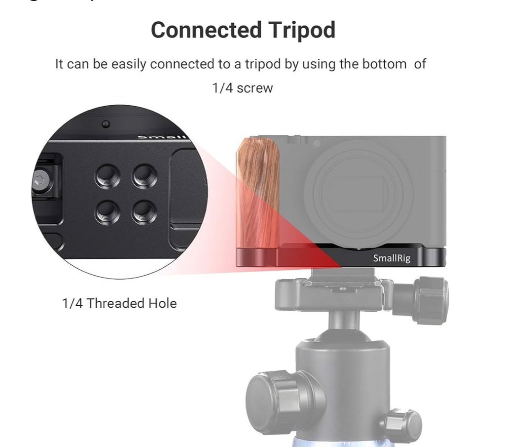 L-Shaped Bracket Wooden Grip for Sony RX100 III/IV/V(VA) / VI/VII with 1/4"-20 Threaded Holes