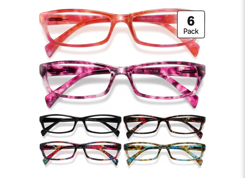 Reading Glasses for Women, 6 pack Fashion Readers for Women Men Spring Hinge Eye Glasses, Blue Light Reading Glasses, 2.00 x