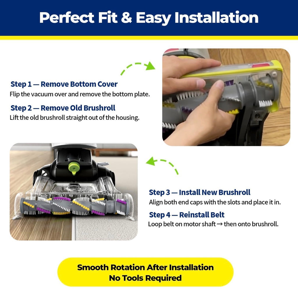 Brush Roll & 2 Belts Kit for Bissell CleanView Swivel Rewind Vacuums Fits 2252 2253 2254 2256 2258 2259 2260 2316 2486 2487 2488 2489 3195 3196 3197 3197A 3198 3198A Replace Parts 1604545 1600159 1611230