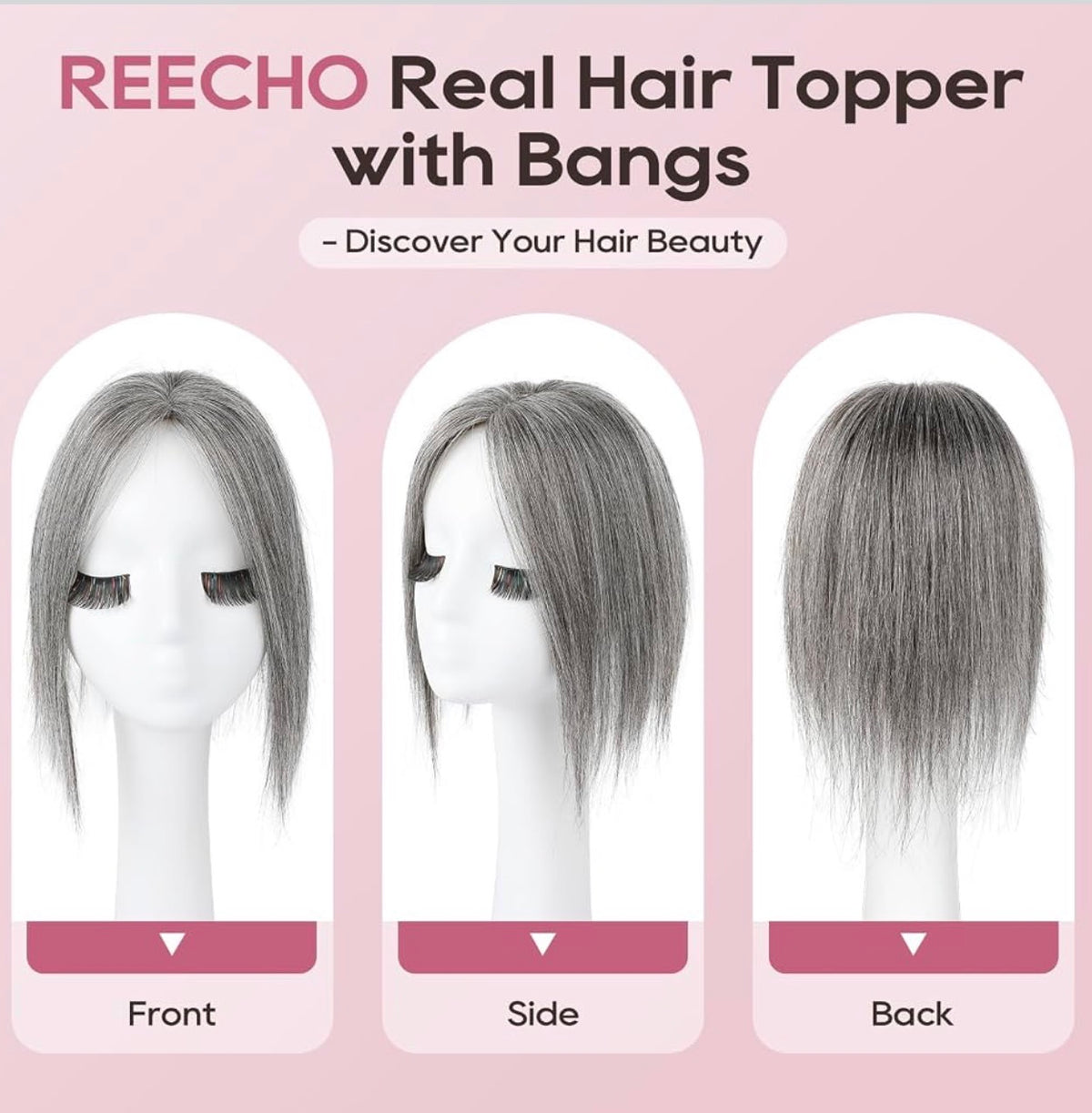 Human Hair Toppers for Women Real Human Thick Hair Topper Invisible Wiglett for Daily Wear Adding Instant Volume, Gray