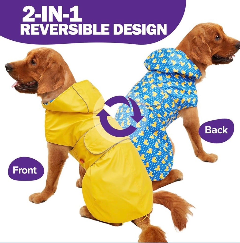 Dog Raincoat Waterproof Dog Rain Jacket - Size Small, Reversible Dog Rain Coat, Adjustable Dog Poncho with Leash Hole/Reflective Stripe Hooded Snowproof Dog Clothes for Small Dogs