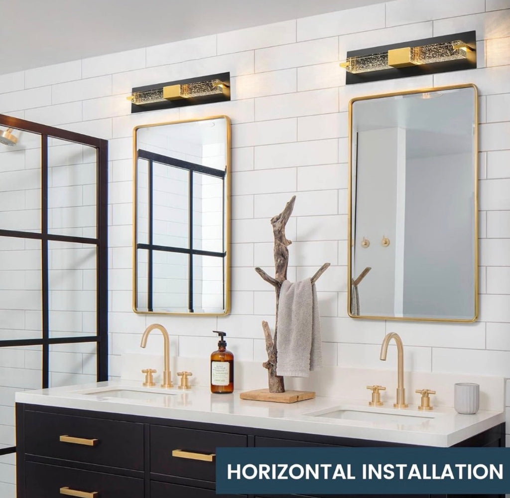 LED Wall Sconce Light: 19 Inch Black & Gold Modern Sconces Wall Lighting 3000K Dimmable Crystal Wall Lamps Indoor Bathroom Sconce Mount Light Fixtures for Living Room/Bedroom/Hallway