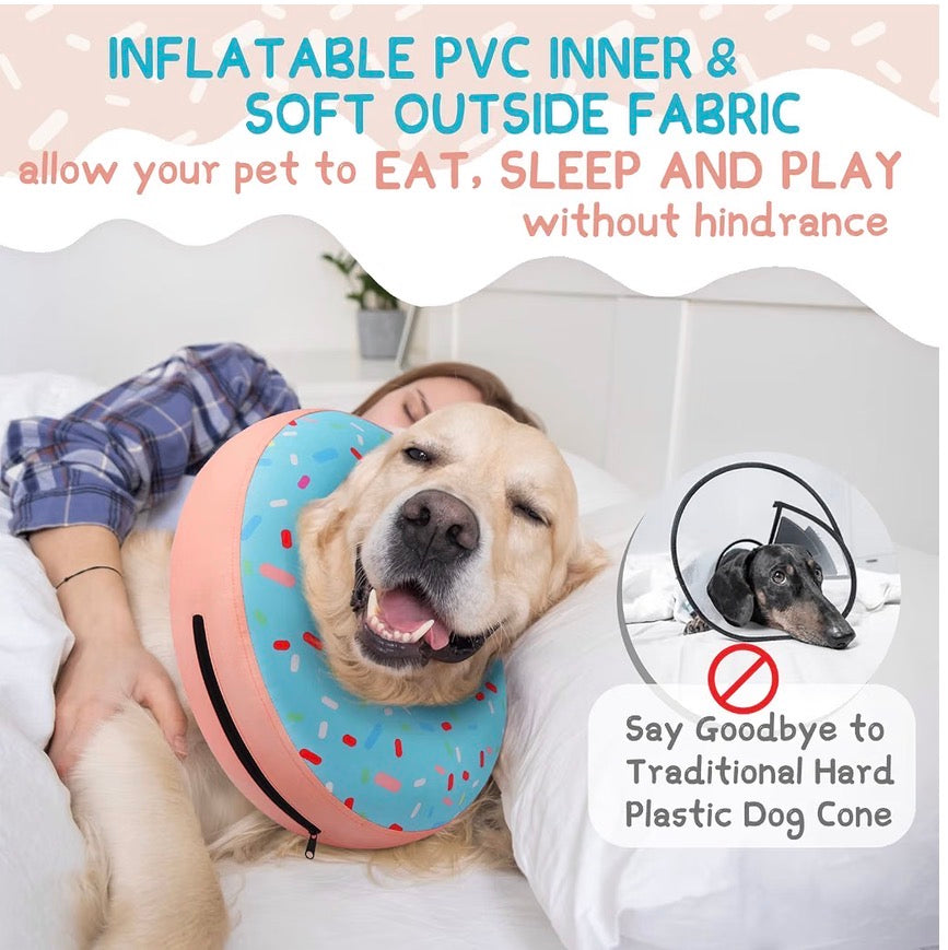 Inflatable Dog Cone Collar for Medium Dogs, Soft Cone Collar for Dogs Cats, ECollar Doggie Neck Donut Dog Cone Alternative After Surgery