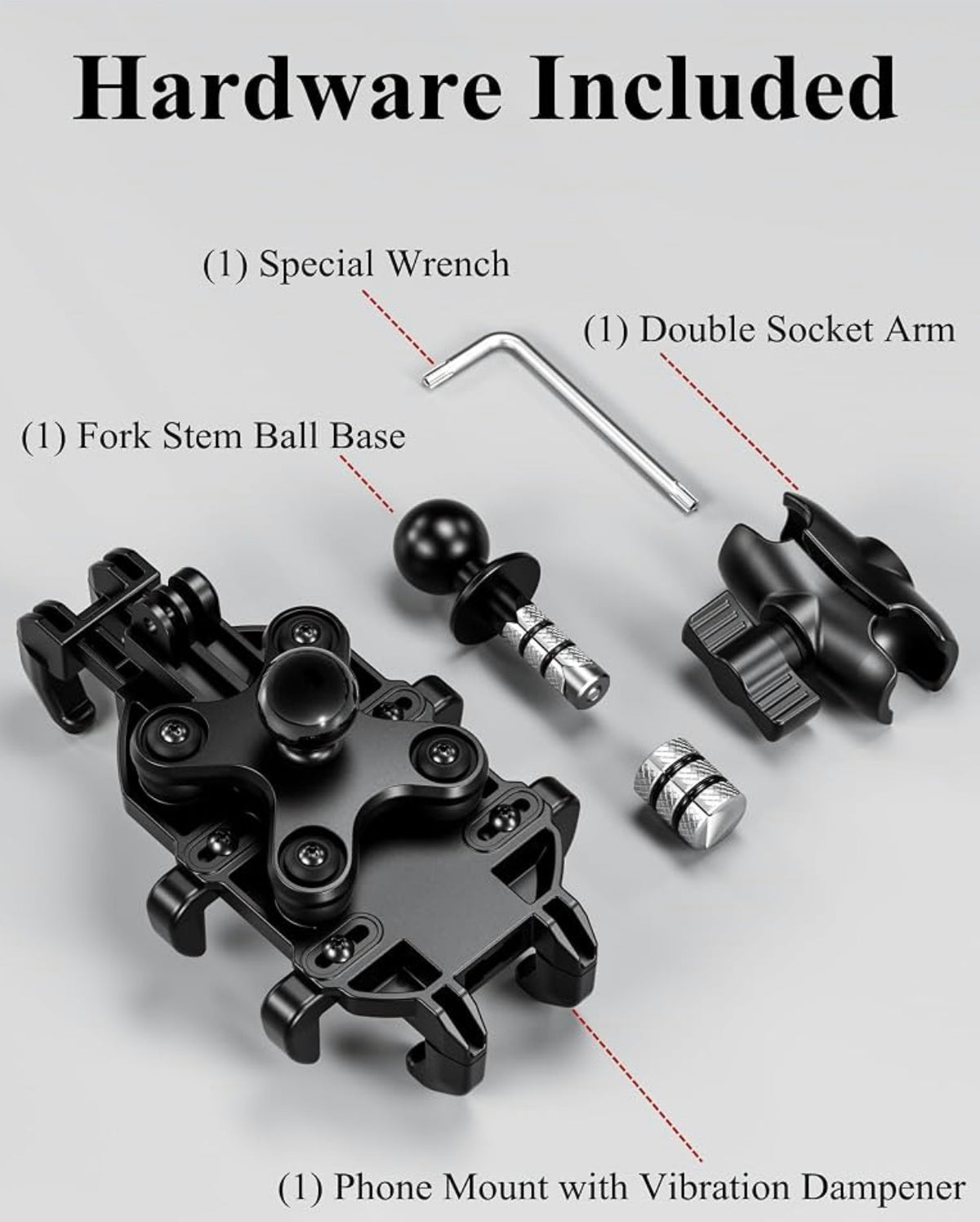 Motorcycle Fork Stem Phone Mount with Vibration Dampener, Heavy Duty Cellphone Holder Fit Stem Tubes 12mm-25.4mm in Diameter, Adjustable for 5.4 - 6.9'' Smartphone