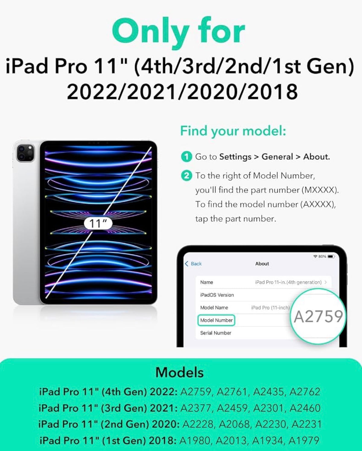 ESR for iPad Pro 11 Inch Case (4th/3rd/2nd/1st Gen), Purple, Removable Magnetic Cover with Apple Pencil Charging & Storage, Adjustable Portrait/Landscape Stand, 9 Standing Angles