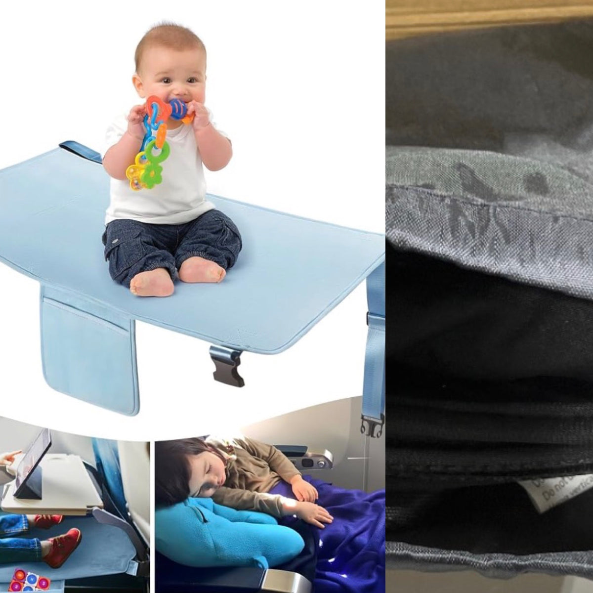 Toddler Airplane Bed, Kids Airplane Seat Extender Travel Bed, Kids Airplane Travel Essentials, Airplane Must Have for Toddlers, Portable Plane Foot Rest for Flights - Black