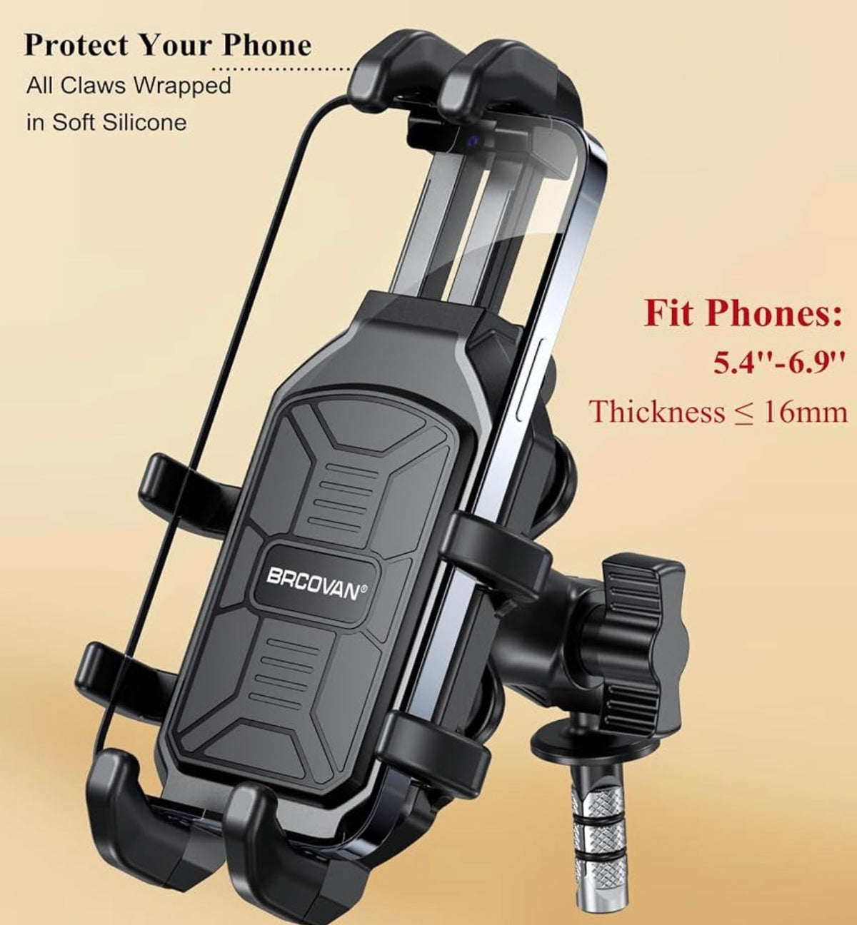 Motorcycle Fork Stem Phone Mount with Vibration Dampener, Heavy Duty Cellphone Holder Fit Stem Tubes 12mm-25.4mm in Diameter, Adjustable for 5.4 - 6.9'' Smartphone