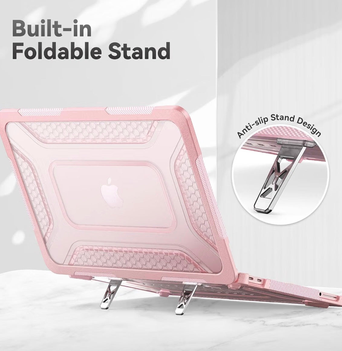Case for MacBook Neo 13 inch with Stand, Keyboard Cover, Mouse Pad Anti-Scratching Protective Hard Cover, Foldable Ergonomic Stand, for Mac Book Neo 13 2026, A3404, A18 Pro Chip, Pink