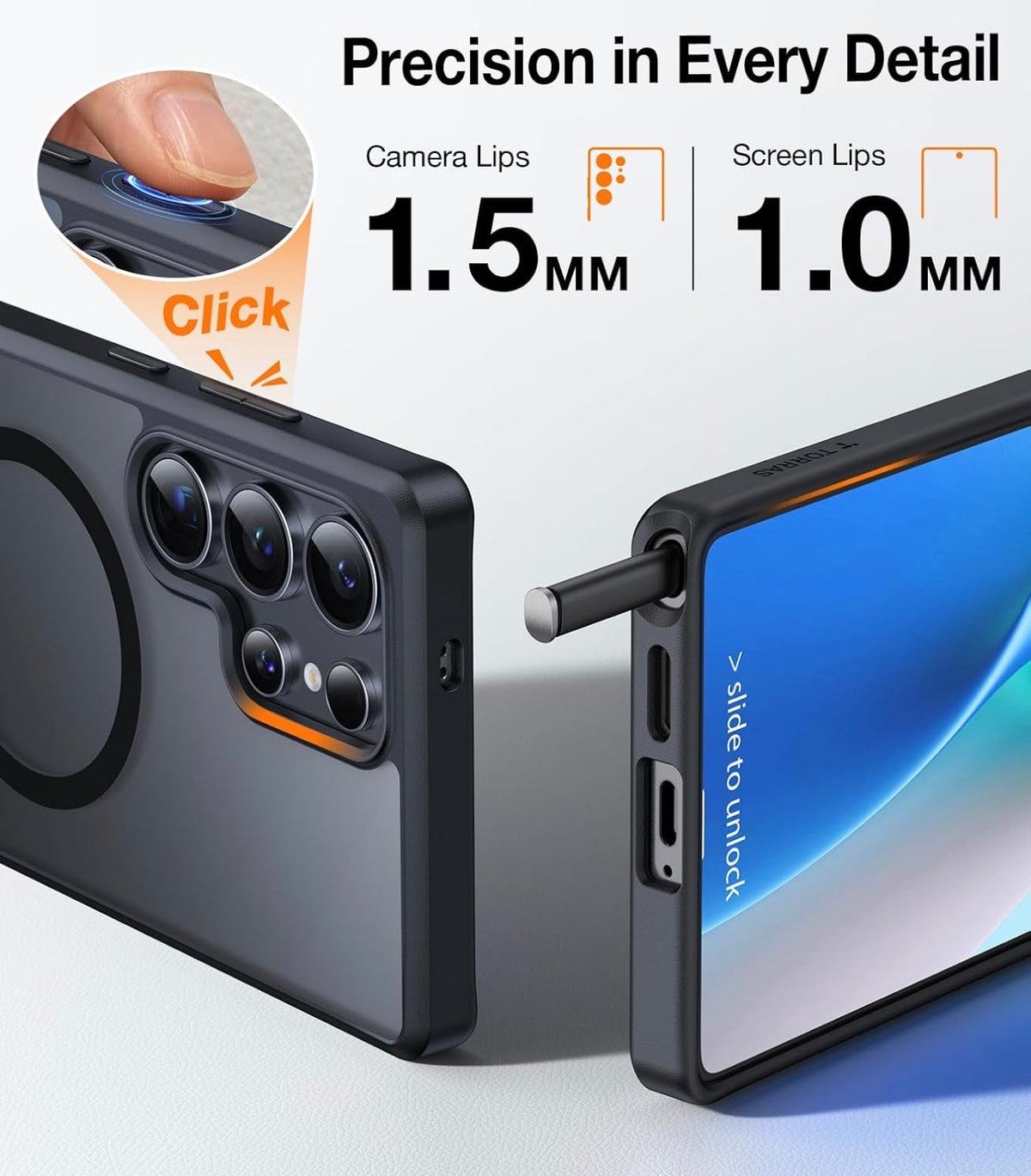 TORRAS Strong Magnetic & Stand for Samsung Galaxy S25 Ultra Case Black
Seamless Stand, Fit for MagSafe, Mil-Grade Drop Protection, Kickstand for Samsung Galaxy S25 Ultra Case, Translucent Matte