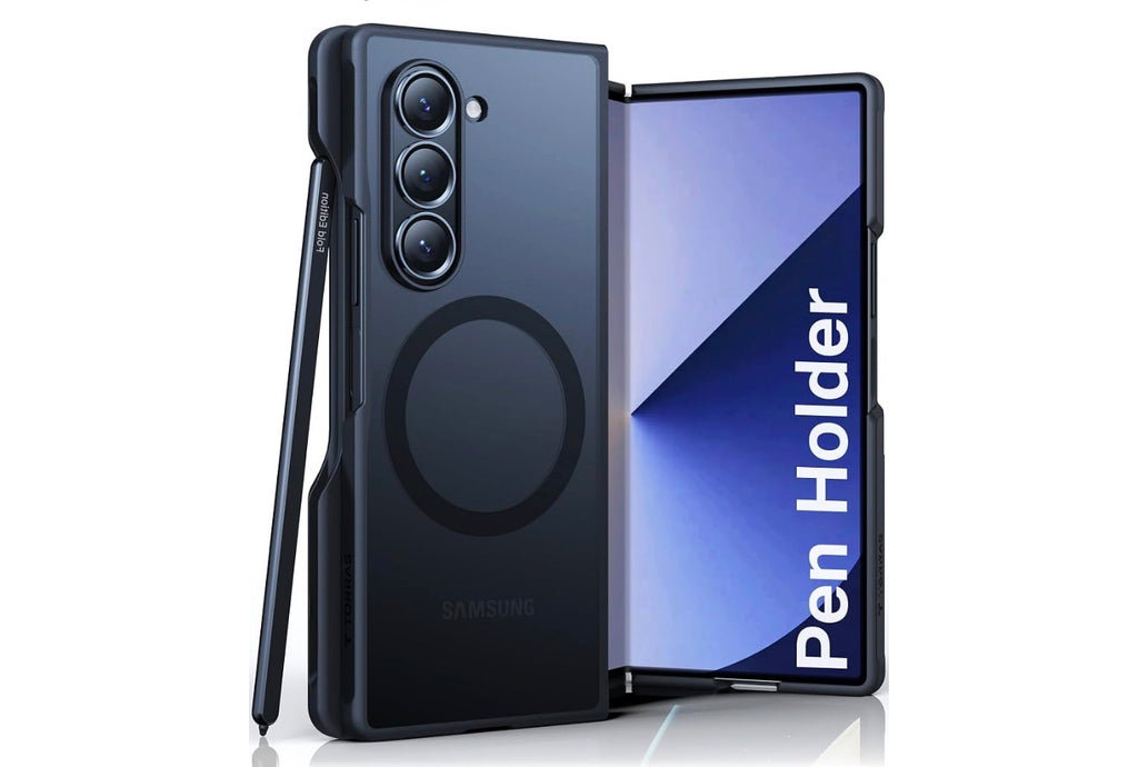 TORRAS Magnetic Shockproof Compatible with Samsung Galaxy Z Fold 6 Case with S Pen Holder, [Compatible with Magsafe] [Military Grade Drop Tested]Translucent Slim Phone Case for Samsung Z Fold 6, Black