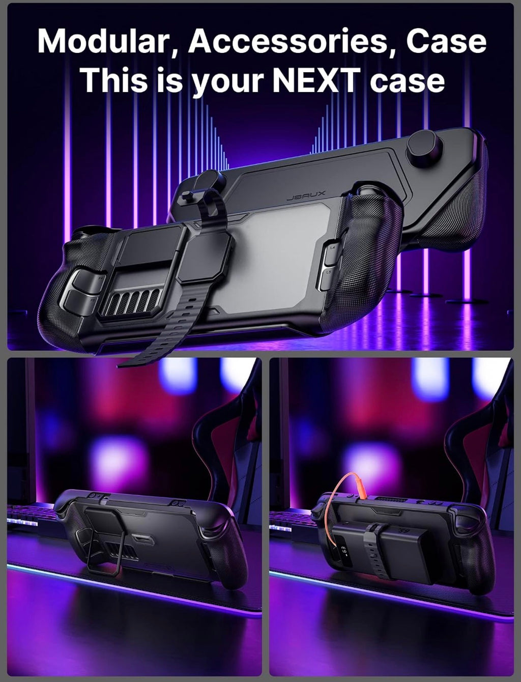 ModCase Compatible with Steam Deck, Steam Deck Case Comprehensive Protection Include Detachable Front Shell, Body Protective Shell, Metal Bracket and Strap - Basic Set
with Detachable Front Cover, Modular Metal Stand & Silicone Strap, Shockproof Armor She