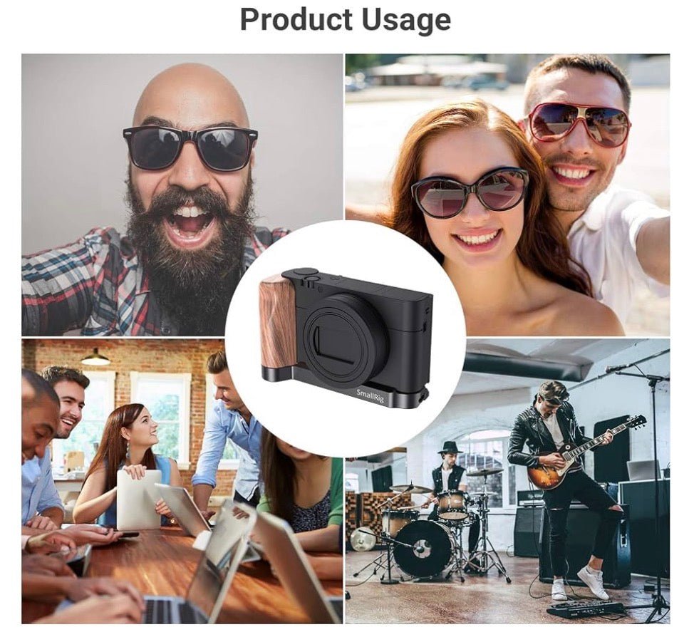 L-Shaped Bracket Wooden Grip for Sony RX100 III/IV/V(VA) / VI/VII with 1/4"-20 Threaded Holes