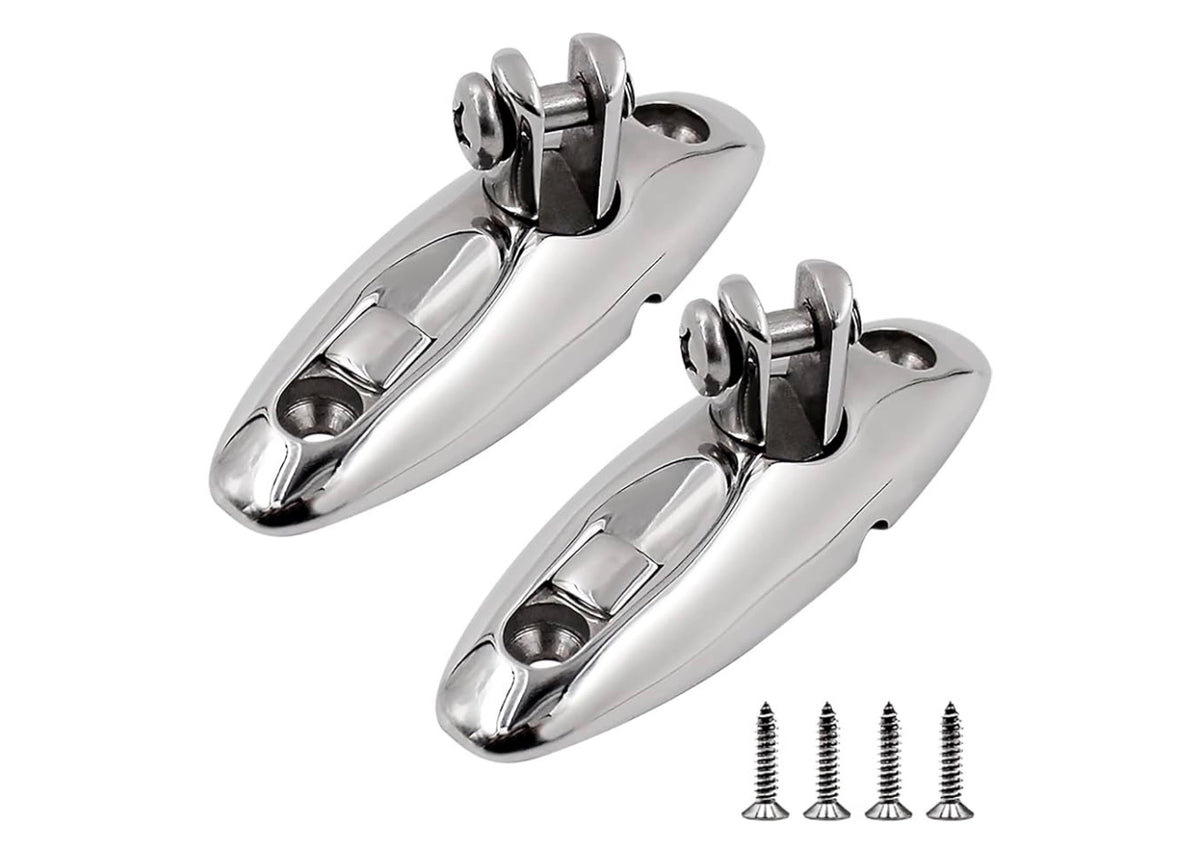 2 Pack Bimini Top Quick Release Hinge, 316 Stainless Steel Deck Mount
Swivel deck side mount hinge with quick release design for easy installation and secure replacement of boat bimini tops.