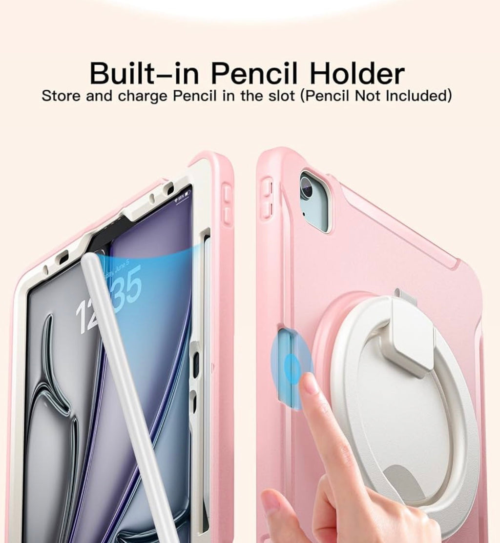 Case for iPad Air 11 Inch M2 M3 M4, Air 4th 5th, Pink
3in1 PC+TPU, Shockproof, 360° Rotatable 180° Foldable Ring Stand for Grip, Carry, Hang and Multi-Angle Viewing,Pencil Holder