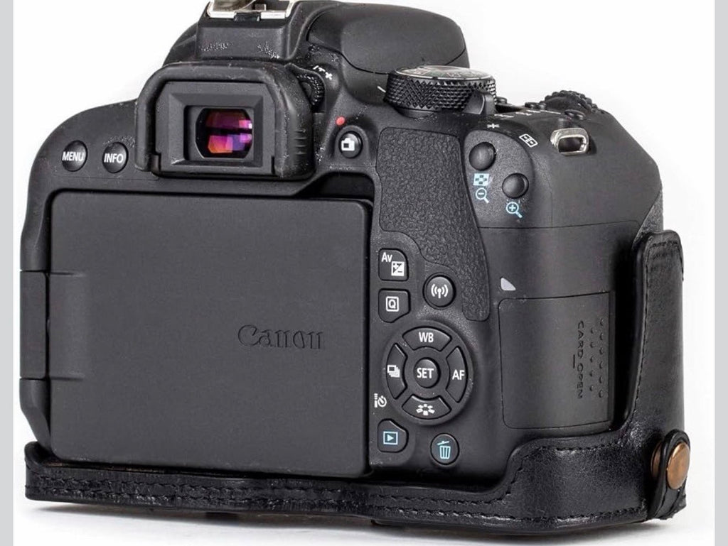 MG1192 Ever Ready Genuine Leather Camera Case Compatible with Canon EOS Rebel T8i, Kiss X10i, Rebel T7i, Kiss X9i, 77D, 9000D (18-55mm), Black