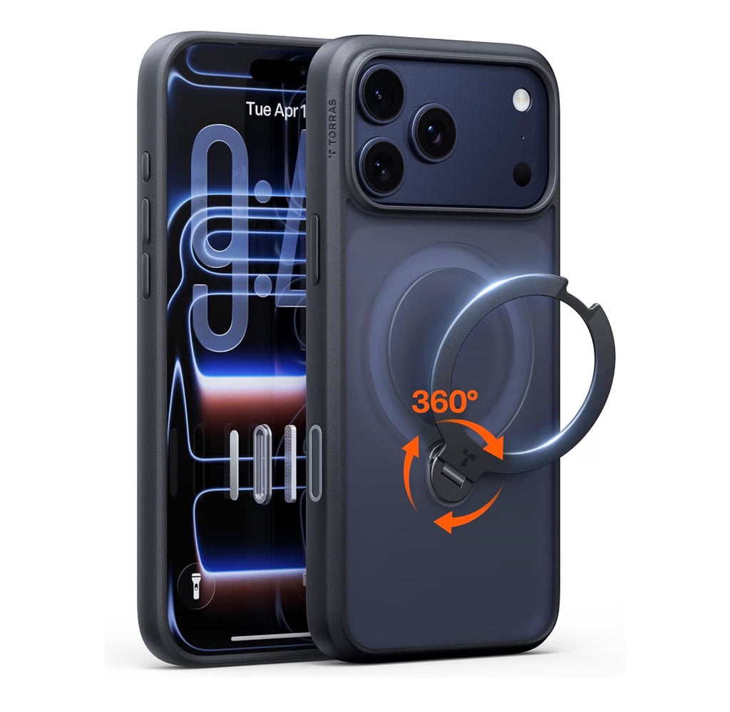 TORRAS Q3 Spin for iPhone 17 Pro Case, 360 Magnetic Stand, Black, Compatible with MagSafe, Built-in Kickstand, Camera Control, 4X Military-Grade Shockproof Translucent Phone Case for 17 Pro