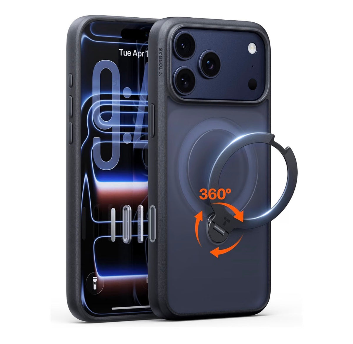 TORRAS Q3 Spin for iPhone 17 Pro Case, 360 Magnetic Stand, Black, Compatible with MagSafe, Built-in Kickstand, Camera Control, 4X Military-Grade Shockproof Translucent Phone Case for 17 Pro