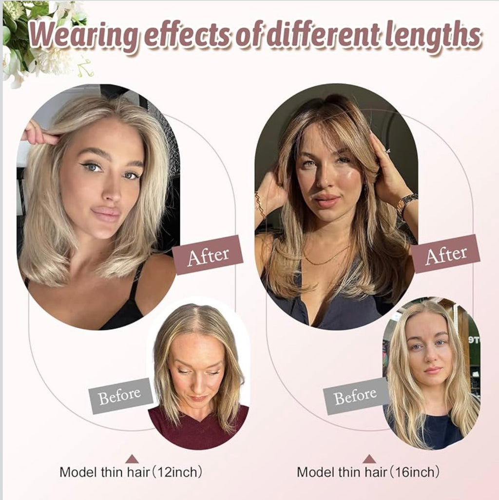 Hair Topper 12” Inch Clip in Synthetic Hair Toppers for Women with Thinning Hair Layered 6.5" X 6.5" Big Base Toppers Hair Pieces for Women Daily Use Blonde with dark root