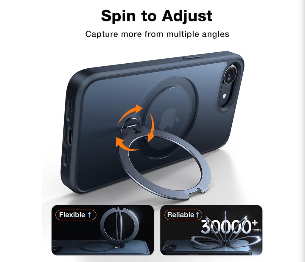 360 Spin for iPhone 17e Case & iPhone 16e case with Stand, Fit for MagSafe, 4X Military-Grade Protective, Stand Phone Case for iPhone 17e Case, Ring Holder Slim Cover, Matte Black 6.1''