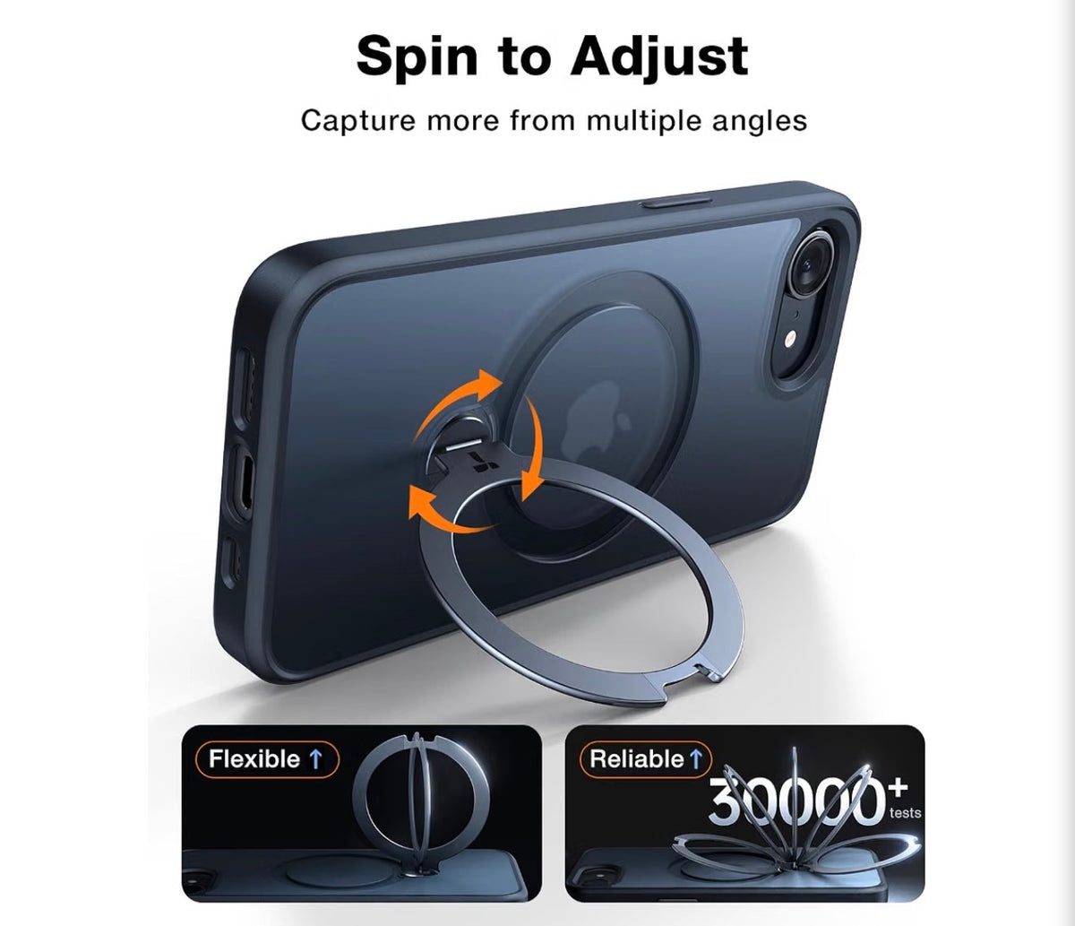 360 Spin for iPhone 17e Case & iPhone 16e case with Stand, Fit for MagSafe, 4X Military-Grade Protective, Stand Phone Case for iPhone 17e Case, Ring Holder Slim Cover, Matte Black 6.1''
