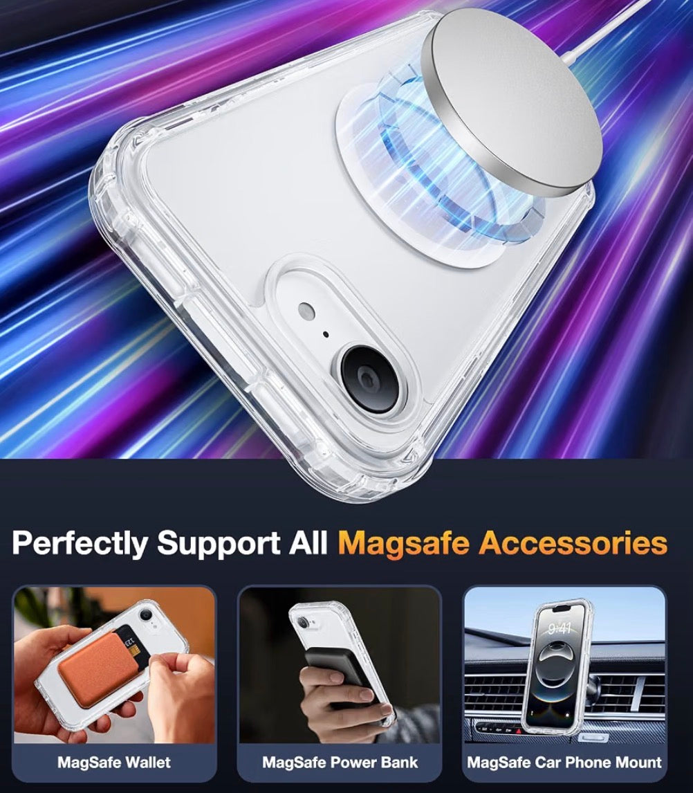 Magnetic Case for iPhone 16e 6.1'' (Clear) - Full Body Rugged Case with Built-in Screen Protector and Wireless Charging Support