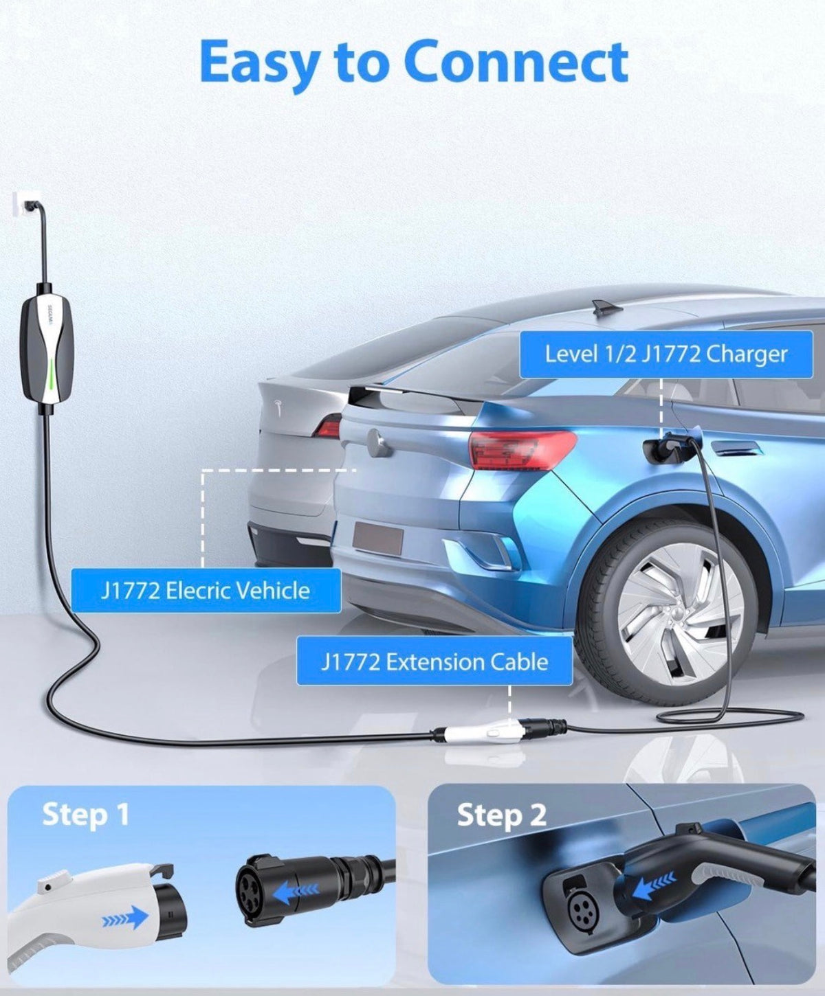 J1772 EV Charger Extension Cable, 40A 21 FT Level 1/2 Extension Cord, 21 FT Extension Cable for 110V-240V SAE J1772 Chargers, IP66 Weather Resistant, Compatible with EVs/PHEVs,Storage Bag Included