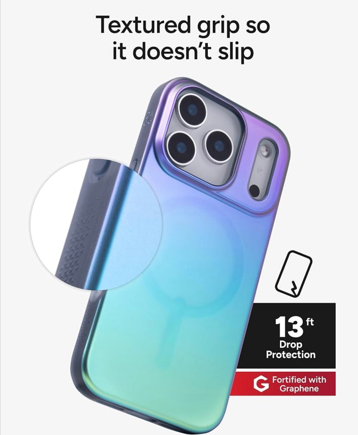ZAGG Milan Snap Case for iPhone 17 Pro - Raven Feather, Graphene Strengthened Phone Case with Drop Protection (13ft/4m), Textured Edges & Sparkle Design, MagSafe Charging Compatible