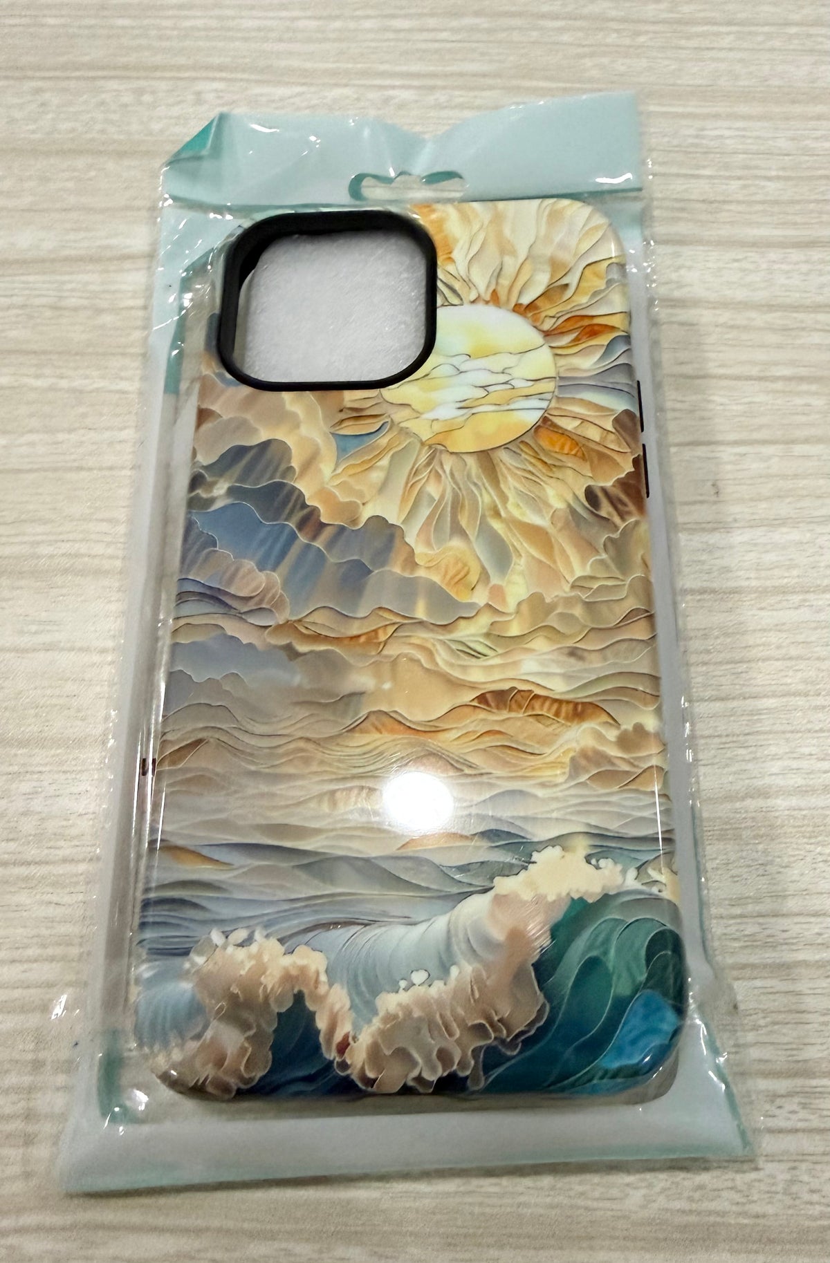 Case for iPhone 13 Pro Max,Ocean Waves Sun Rays Stained Glass for 2 in 1 Hard Shell + Soft Silicone, Shockproof Bumper Drop Protective Case for iPhone 13 Pro Max