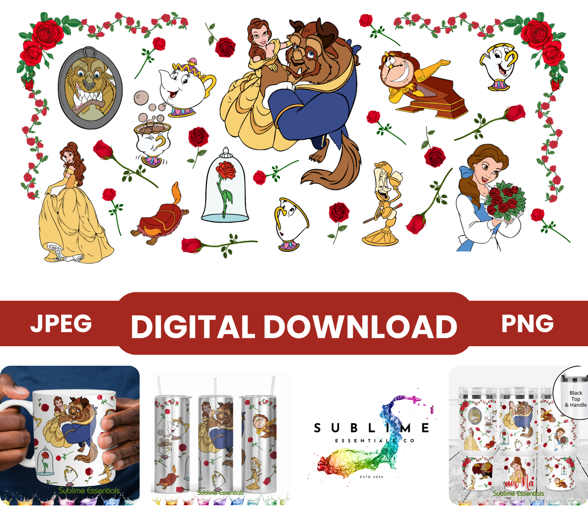 Beauty & The Beast "Red Roses" Digital Download - PNG & JPEG Format