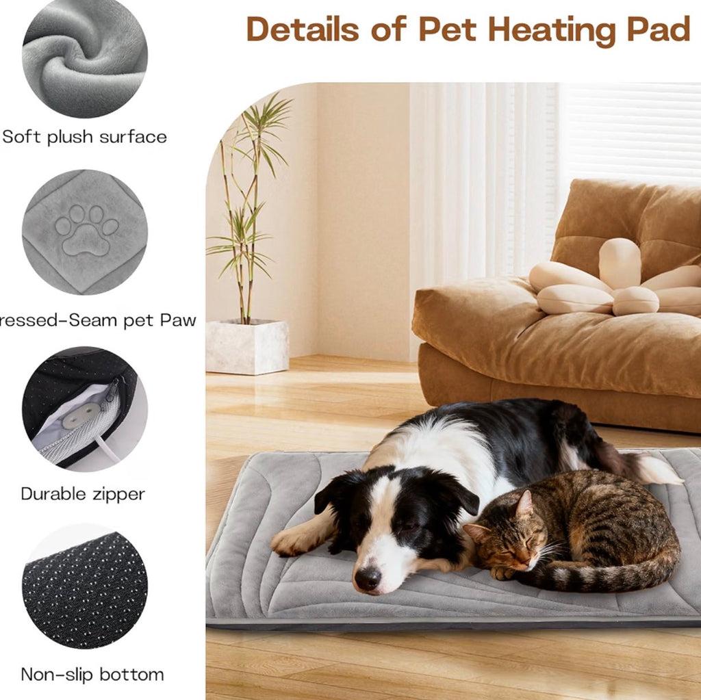 Dog Heating Pad with Washable Cover, Soft Plush Pet Heating Pad with 9 Adjustable Temperature, Timer, Chew-Resistant Cord, Waterproof Electric Heated Pet Bed Mat for Dogs and Cats Indoor
