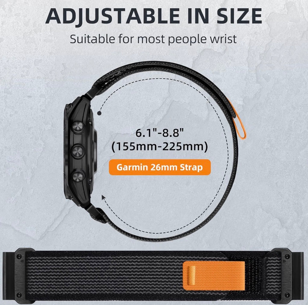 26mm Nylon Strap Compatible with Garmin Fenix 8/Fenix 9 51mm/Fenix 7X Pro/7X/Fenix 6X Pro/6X/Fenix 5X/Plus Band,26mm Width Quickfit Replacement Sport Watch Bands for Fenix 3/3HR Smartwatch