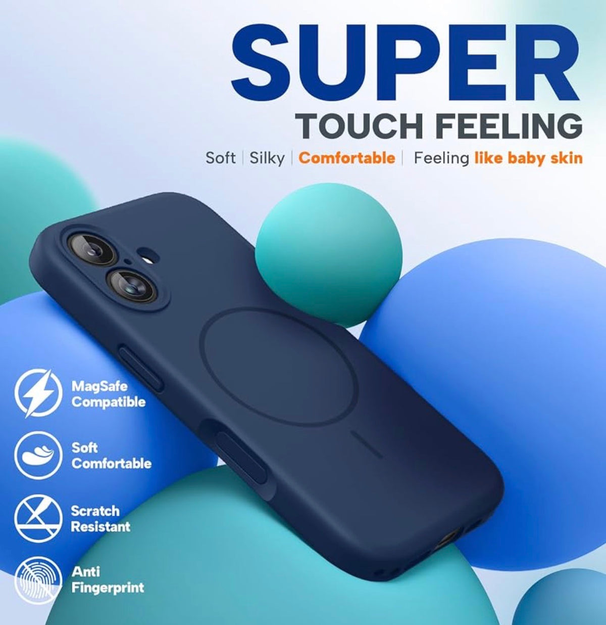 Miracase Silicone & Magnetic for iPhone 16 Case, Dark Blue
Compatible with MagSafe, Anti-Scratch Microfiber Lining, Liquid Silicone Case Shockproof Drop Protection Phone Case for 16