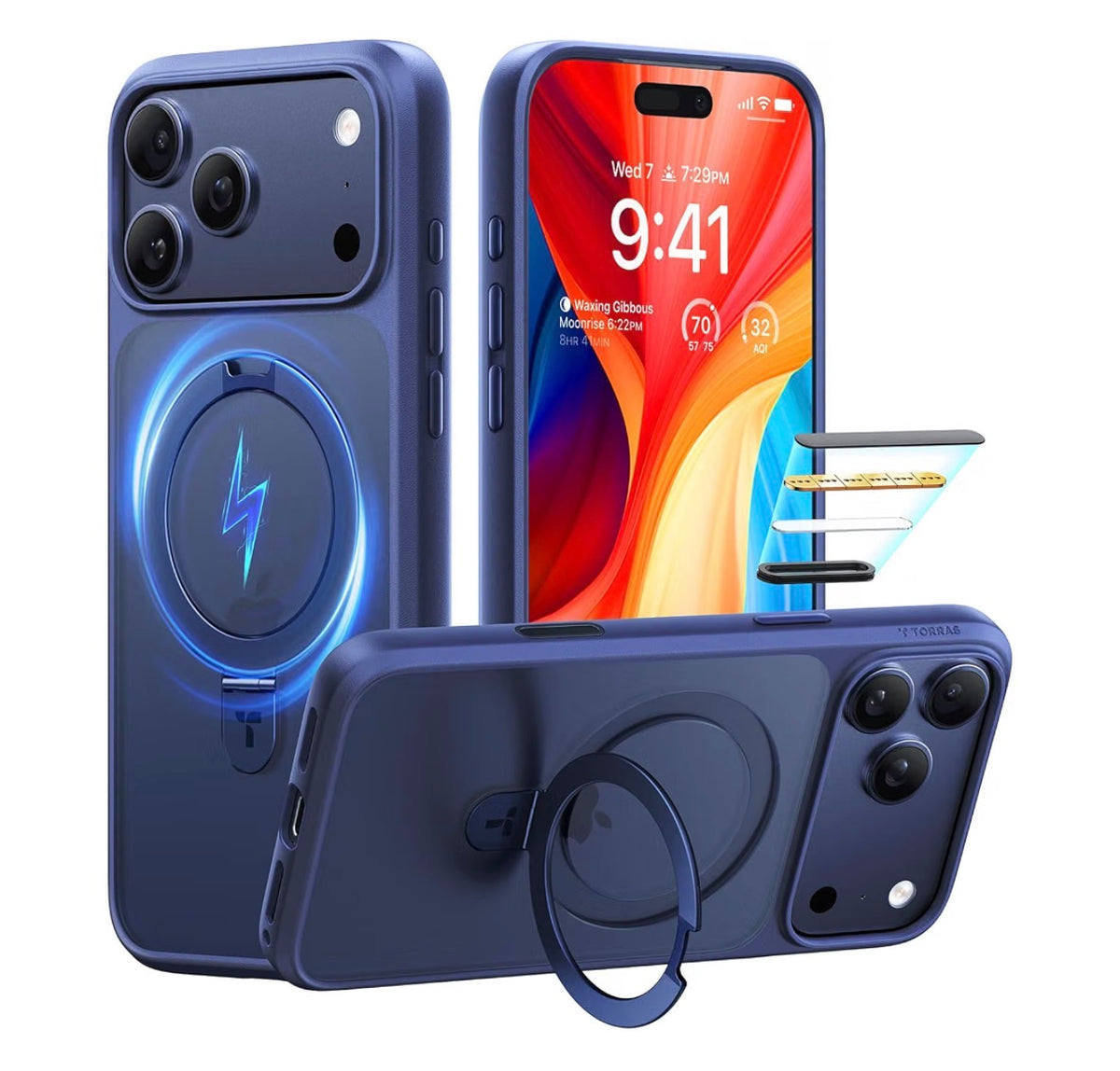 TORRAS Ostand for iPhone 17 Pro Case Magnetic, Fit for MagSafe, 4X Military Drop Protection, Camera Control, Slim Phone Case for iPhone 17 Pro with Kickstand, Translucent Matte Cover 6.3", Deep Blue
