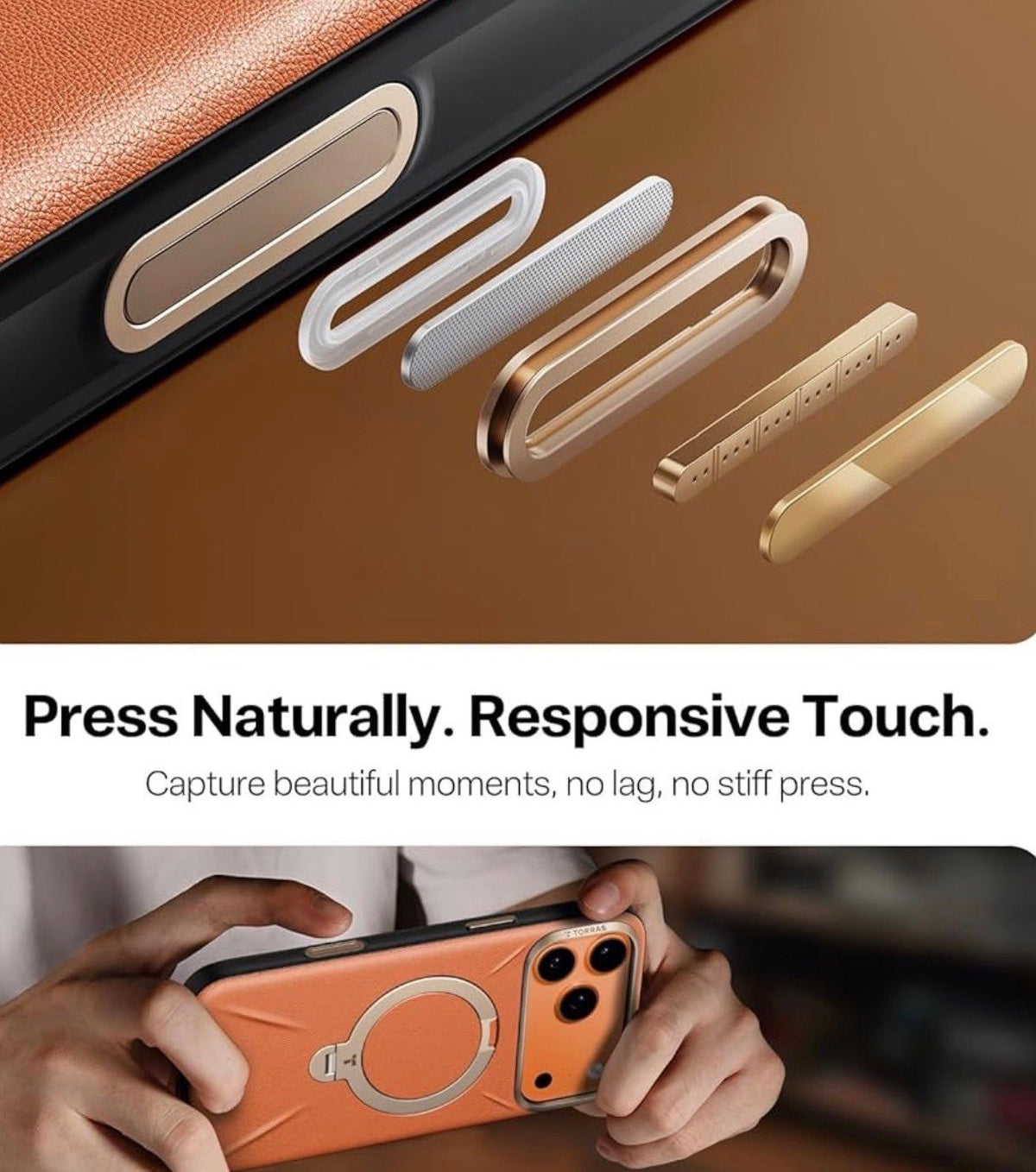 TORRAS - Q3 VegSkin for iPhone 17 Pro Max Case Leather, 360 Spin Magnetic Stand, Fit for MagSafe, Camera Control, Shockproof Premium Organic Silicone Leather Case for iPhone 17 Pro Max, Burnt Orange