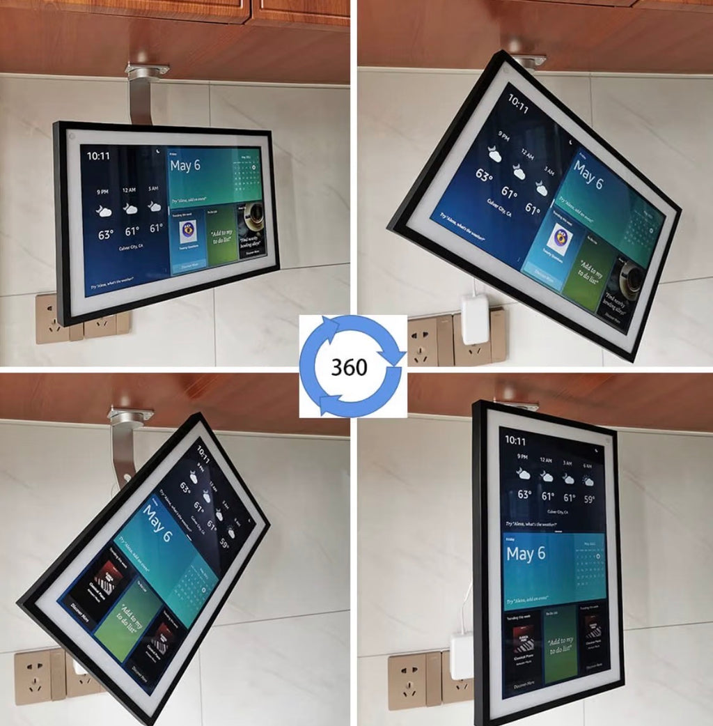 Under-Cabinet Mount， for Echo Show 15, Keeps Echo Off The Counter and Turns Side to Side, Ceiling or Under-Cabinet Mount Silver 026-02