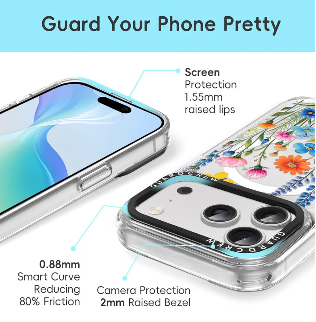 Magnetic Case for iPhone 17 Pro, [Butterfly with Wildflowers] Design for Women, [11FT Military-Grade Drop Tested] Compatible with Mag-Safe, Slim Shockproof Aesthetic Cover, 6.3"