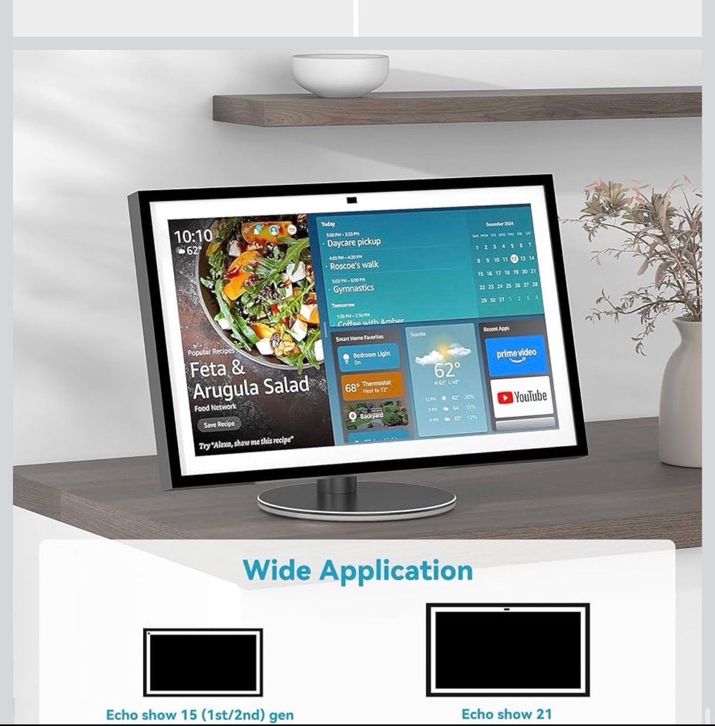Metal Stand for Echo Show 21 & Show 15, 21cm Lift, Swivel & Tilt
Aluminum Alloy, 360° Swivel, 90° Tilt, Kitchen Used, Rotatable Stand, Space-Saving, Echo 21 Stand, Desktop Base for Echo 15 - Silver