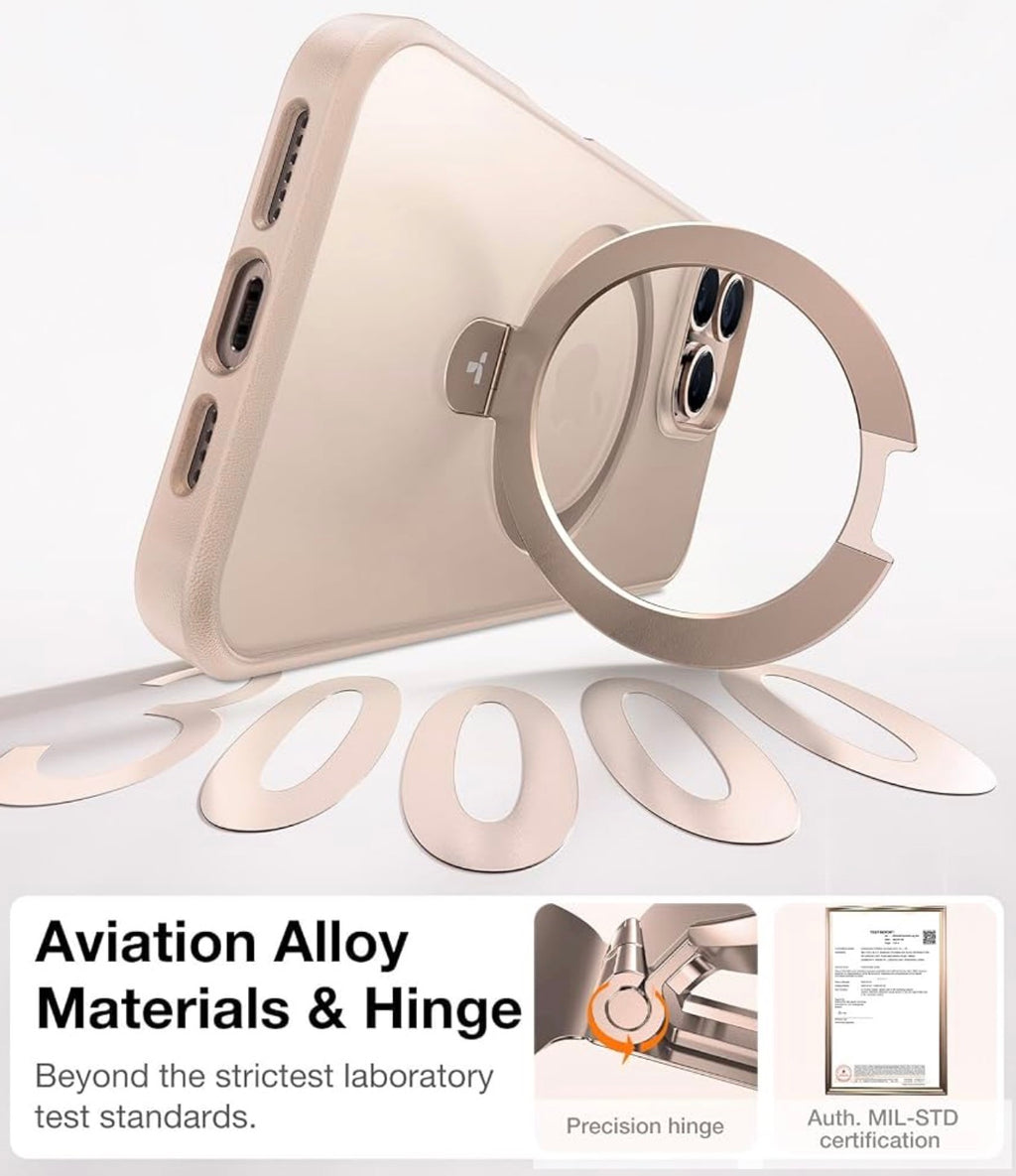 TORRAS Ostand for iPhone 16 Pro Case Magnetic Stand, Desert Titanium 6.3"
[Fit for MagSafe] [Flexible Stable Stand] 4X Military-Grade Shockproof, Slim Protective Phone Cover, Translucent Rose Gold
