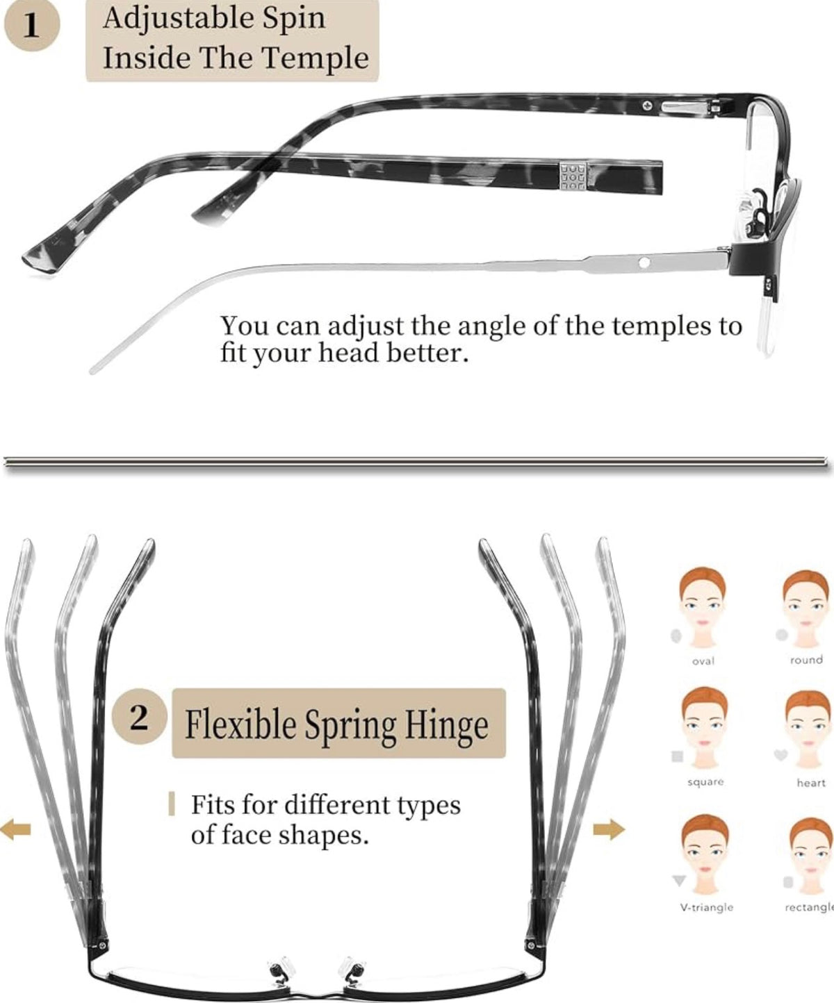 3 Pack Reading Glasses for Women Blue Light Metal Half Frame 1.00, Blue Light Blocking,Reduce Eye Strain,Anti Glare,Reduce Headache,Spring Hinge,Oval Half Frame